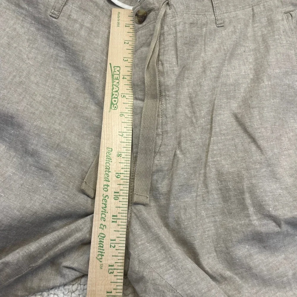Perry Ellis Pants Mens 38x32 Tan Linen Cotton Drawstring Straight Leg Casual